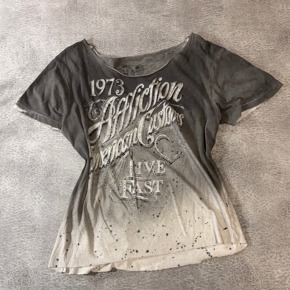 Affliction Gray Graphic Distressed Tee